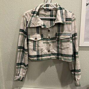 Nasty Gal Plaid Crop Top - Green and Cream